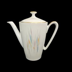 Vintage Edelstein Bavaria Porcelain Coffee Pot Mid Century Atomic Gold Trim